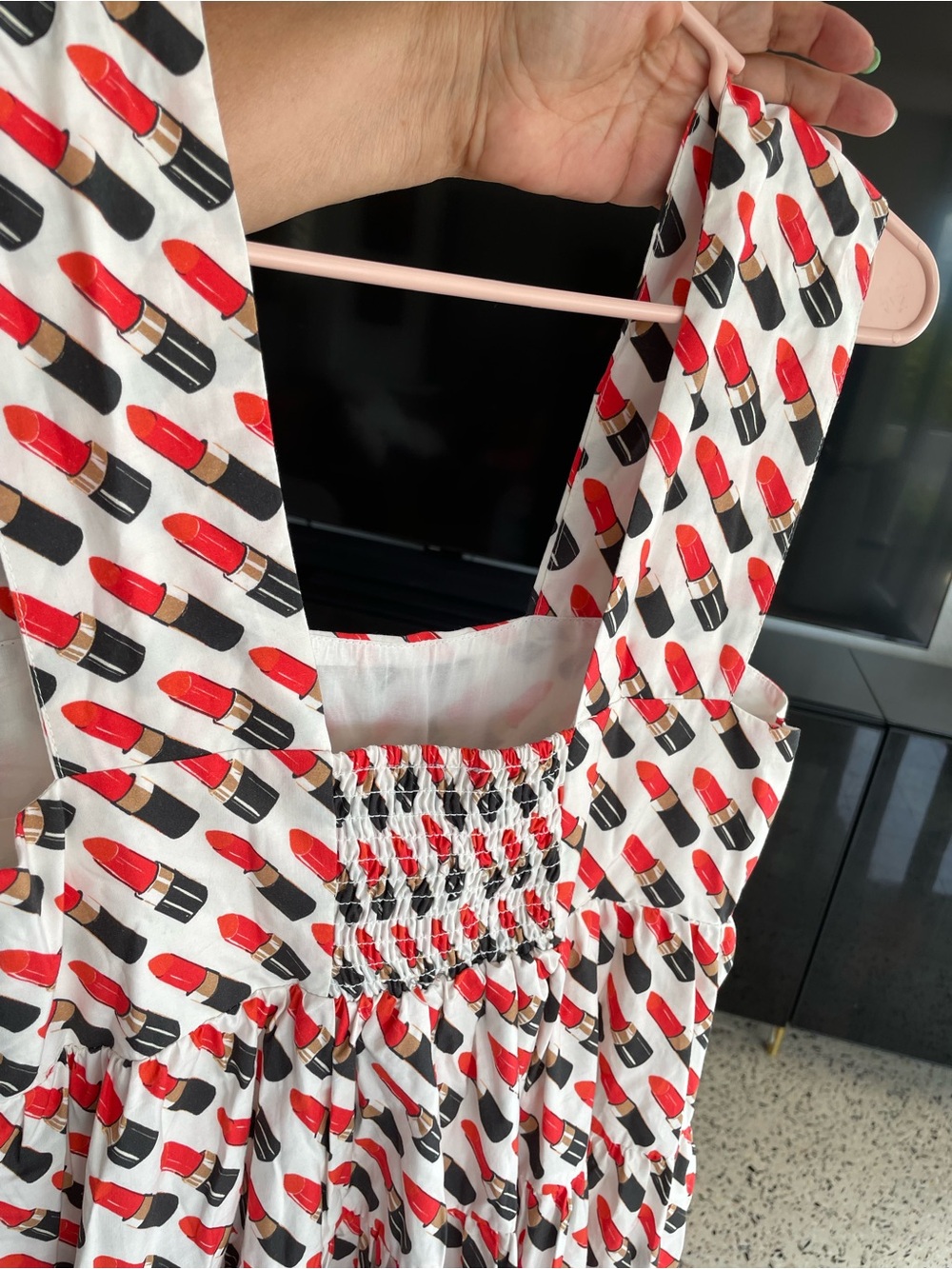 Anthropologie Cream Midi Dress with Red & Black Pattern - Picture 5 of 6
